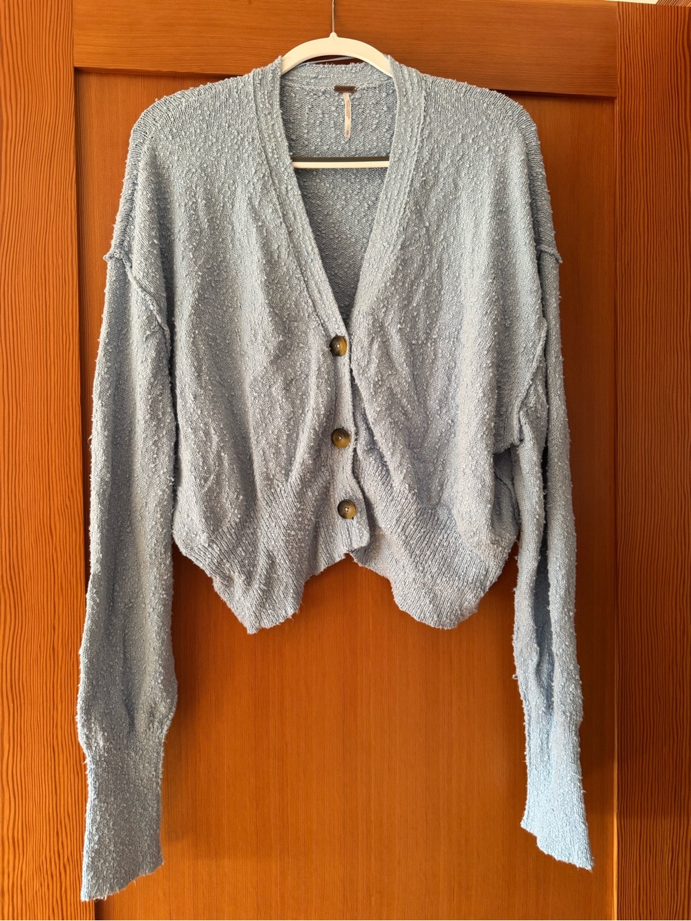 Free People Light Blue Women's Button-Front Textured Cardigan Sweater